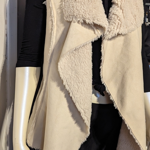 Knox Rose beige champagne faux fur collar jacket vest small winter flattering - Picture 8 of 13